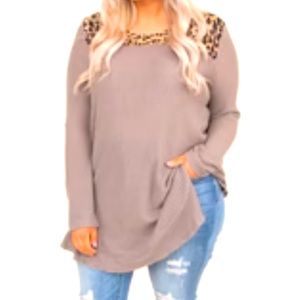 Chic Soul Waffle Knit Long top with Leopard print